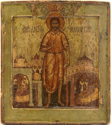 Russian vita icon "Saint Alexiy, Man of God". - Russia, 17-18th century. - 30,5x27,5 cm. Descri 