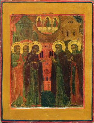 Russian icon "Appearance of the Mother of God to the Venerable Sergei Radonezh". - Russia 