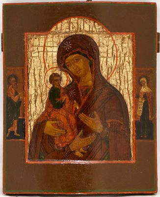 Russian icon "Our Lady with three Hands with selected saints". - Russia, 17-18th century. - 