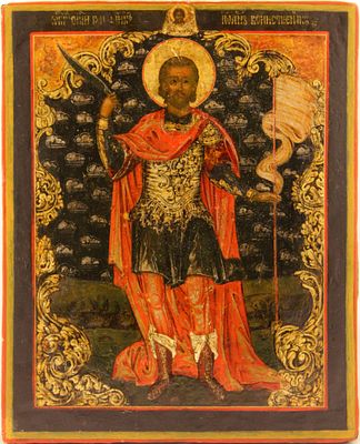 Russian icon "Saint John the Warrior". - Russia, 18th century. - 31,5x26,5 cm. Description: Tem 