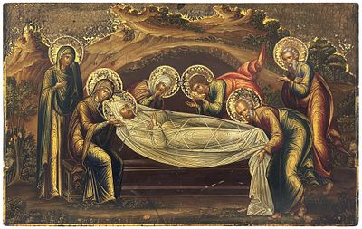 Russian icon "Entombment of Christ". - Russia, 18th - 19th century. - 54x34 cm. Description: Te 