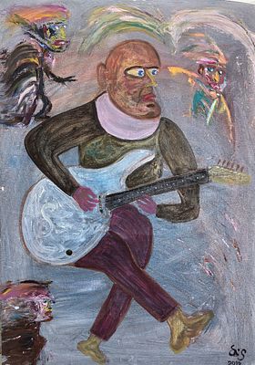 Серж Лис Елисеев "Джон Малкович играет джаз" 2016 год. Холст, масло. Размер 102х74 см. Подпись 