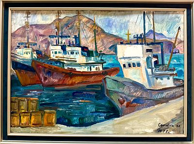 Снытко В.А. &laquo;У причала&raquo; 1972 год. Картон, масло. Размер 50.70 см. Снытко Владимир Антонович 