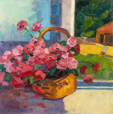 Киореску А.С. "Чайные розы" 2025 год. Холст, масло. Размер 40х50 см. Подпись автора в левом 