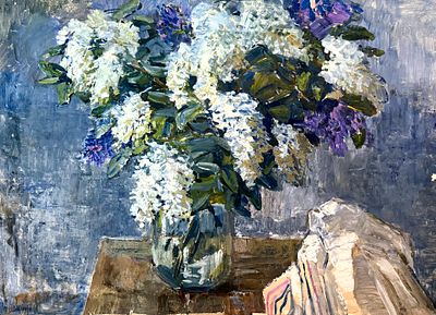 Владимиров В.В. "Сирень" 1971 год. ГЗ23 Картон, темпера. Размер 60х80 см. Владимиров Василий 