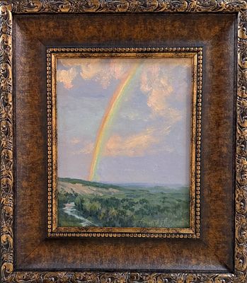 Гололобов Е.В. "Радуга-дуга" 2023 год МР23 Картон, масло. Размер 25х20 см.