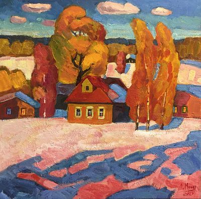 Киореску А.С. "Зимний полдень" 2025 год. Холст, масло. Размер 50х50 см. Подпись автора в правом 