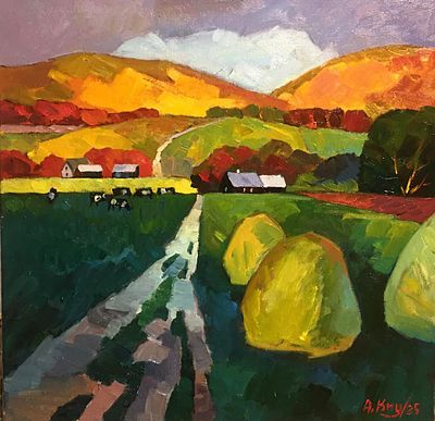 Киореску А.С. "Среди холмов" 2025 год. Холст, масло. Размер 50х50 см. Подпись автора в правом 