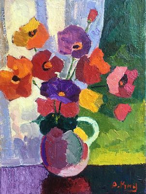 Киореску А.С. "Маки" 2025 год. Холст, масло. Размер 40х30 см. Подпись автора в правом нижнем углу. 