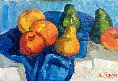 Киореску А.С. "Фрукты" 2023 год. Холст, масло. Размер 25х35 см. Подпись автора в правом нижнем углу.