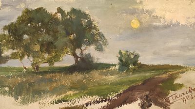 Братья Ткачевы &laquo;Пейзаж&raquo; 1966 год. ТР23 Картон, масло. Размер 19х34 см. По подписи. Подпись 