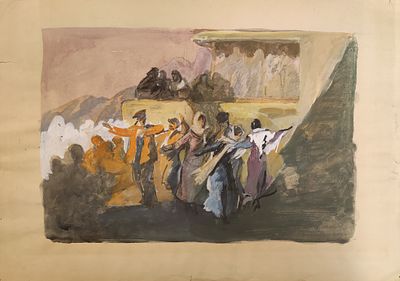 Горшман М.Х. "Дагестанские танцы" 1958 год. АЛ23 Бумага, гуашь. Размер 40,5х57,5 см. Горшман 