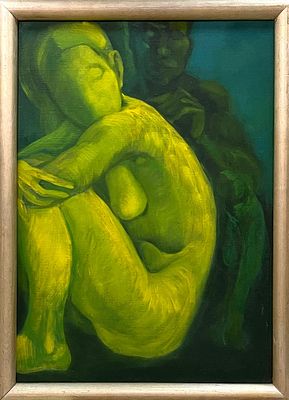 Пятакова Н.В. &laquo;Зеленая любовь&raquo; 2004 год. ИВ23 Холст на оргалите, масло. Размер 70х50 см.