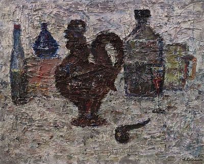 Крымский А.Я. "Натюрморт с петушком" 1991 год. БГ23 Холст, масло. Размер 50х62 см. Крымский 