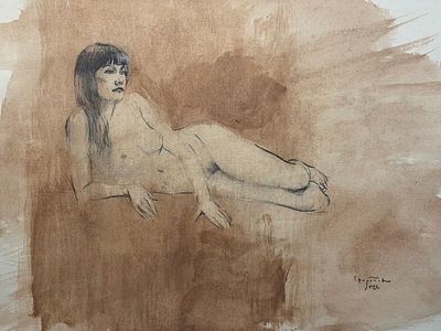 Свиридов С.А. "Обнаженная лежит" 2022 год. Бумага, акварель, карандаш. Размер 28х41 см. . Свиридо 