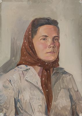 Козлинский А.А. "Портрет девушки в красном платке" АЛ23 кАртон, масло. Размер 35х25 см. КОЗЛИНСК 