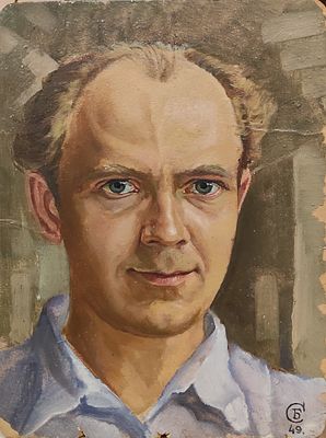 Старчиков Б.А. "Автопортрет" 1949 год. АЛ23 Картон, масло. 22х16 см. Старчиков Борис 