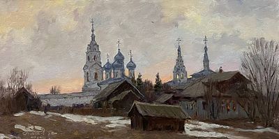 Гололобов Е.В. "Весенний вечер" 2024 год МР23 Картон, масло. Размер 20х40 см. Гололобов Евгений 