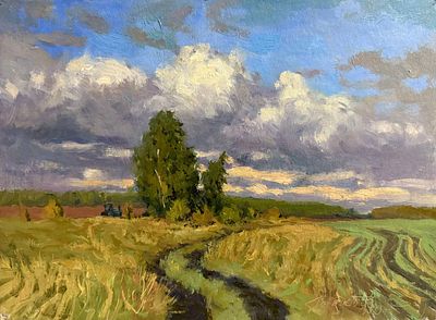 Гололобов Е.В. "В поле" 2019 год. МР23 Картон, масло. Размер 22х30 см. Гололобов Евгений 