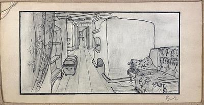 Серебренников С.А. Эскиз интерьера к фильму. "Интерьер с печью" АЛ23 Бумага, карандаш, тушь. 