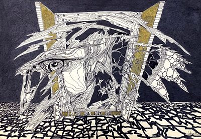 Юдин Ю. "Окно в Эпоху" 1995 год. ГЗ23 Бумага, фломастер, ручка. Размер 20,6х29,8 см. Подпись 