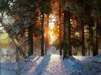 Быков В.А. "Зимний вечер в лесу" Холст, масло. Размер 60х70 см. Быков Виктор Александрович 