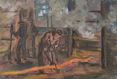 Подколзин А.А. "На заводе "Серп и молот". Мр23 Холст, масло, 34,5х50 см. Александр 