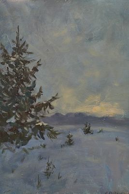 Подколзин А.А. "Февральская заря". 1968. мр23 Холст, масло, 35х49,5 см. Александр Александрович 