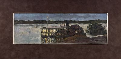 Макатурин Гавриил "Пароход" БГ23 Картон, масло. Размер 14,5х43 см.