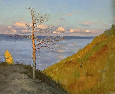 Гололобов Е.В. "Осенний вечер" 2022 год. МР23 Картон, масло. Размер 25х30 см. Подпись автора в 