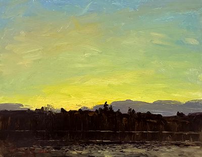 Гололобов Е.В. "Озеро" 2024 год. МР23 Картон, масло. Размер 25х30 см. Подпись автора в левом 