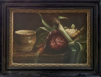 Н.Х. "Натюрморт с овощами" 1920-е годы. Картон, масло. Размер 40х57,5 см. Подпись автора в 