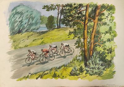 Пискарева А.Н. "Велогонка" ГЗ23 Бумага, акварель. Размер 42х59 см. Пискарева Анна Николаевна - 