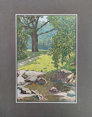 Шахматов "Лесной ручей" 206 год. МР23 Бумага. гуашь. Размер 37х25 см. Подпись автора в левом 