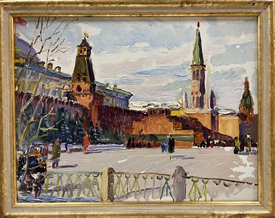 Ездаков В.Д. "У мавзолея" 1970-е годы. АЛ23 Картон, масло. Размер 27х34,8 см. Ездаков Василий 