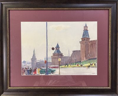 Бойм С.С. "У кремля" 1950-е годы. АЛ23 Бумага, акварель. Размер 27х38см. Подпись автора в 