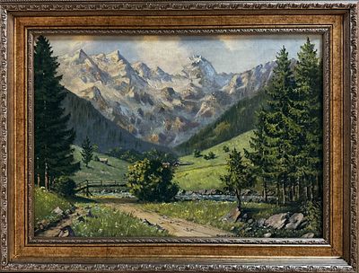 Н.Х. "У гор" Начало XX века. МР23 Европа. Холст, масло. Размер 49х69 см. Подпись автора в 