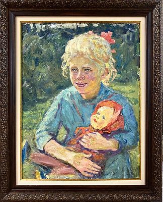 Фетисов В.Л. "Маша с куклой" 1964 год. Картон, масло. Размер 53х40 см. Фетисов Владимир 