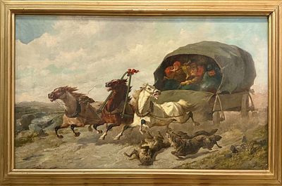 Н.Х. "Погоня" Конец XIX века. ШП25 Холст, масло. Размер 68х86 см. Подпись автора в левом нижнем 