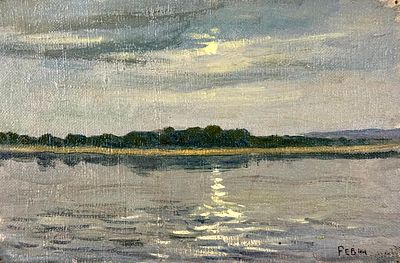 Ревин "Лунная ночь" РР23 Холст без подрамника, масло. Размер 15х22,5 см. Двусторонняя работа. 