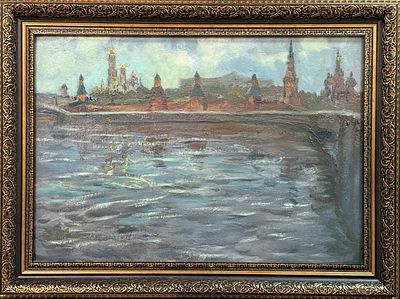 Подколзин А.А. "Утро на Москве-реке" 1964 год. мр23 Картон, масло. Размер 37,5х53,5 см. Александ 