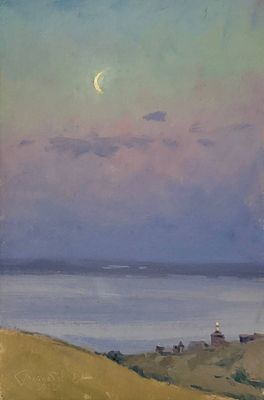 Гололобов Е.В. "Сумерки" 2022 год. Картон, масло. Размер 30х20 см. Подпись автора в левом 