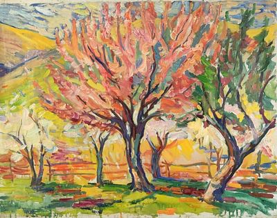 Кокаева З.П. "Сад" . ГЗ23 Холст без подрамника, масло. Размер 63х83 см. Кокаева Зоя Павловна. 