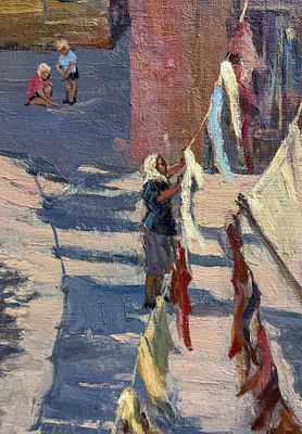 Моссаковский П.А. "Двор на Ордынке" 1948 год. ГЗ23 Картон, масло. Размер 34х24 см. Подпись 