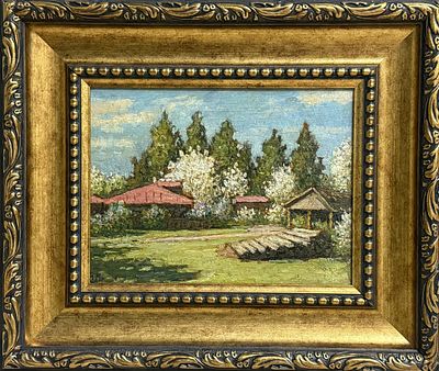 Петровичев П.И. "Цветущий май" Вторая четверть ХХ века. ДС23 Фанера, масло. Размер 28х36,7 см. 