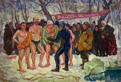 Куранская О.С. "Моржи" 1960-е годы. АЛ23 Холст, масло. Размер 38х48 см. Куранская Ольга 