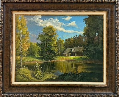 Подпись А. Киселев. "Дом у озера" Конец XIX века. МР23 Российская Империя. Холст, масло. Размер 