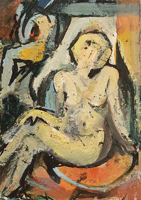 Кригер В.Ф. &laquo;Обнаженная&raquo; 1970-е годы. Оргалит, масло. Размер 23х16 см. Валерий Федорович 