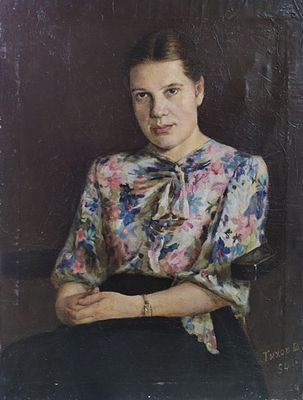 Тихов В. 1954 год. ДМ26 Холст, масло. Размер 83х64 см. Подпись автора в правом нижнем углу.
