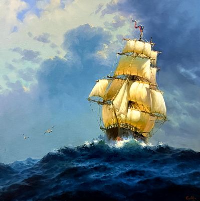 Кириллов С. "По волнам" 2025 год. Холст, масло. Размер 40х40 см. Подпись автора в правом нижнем 